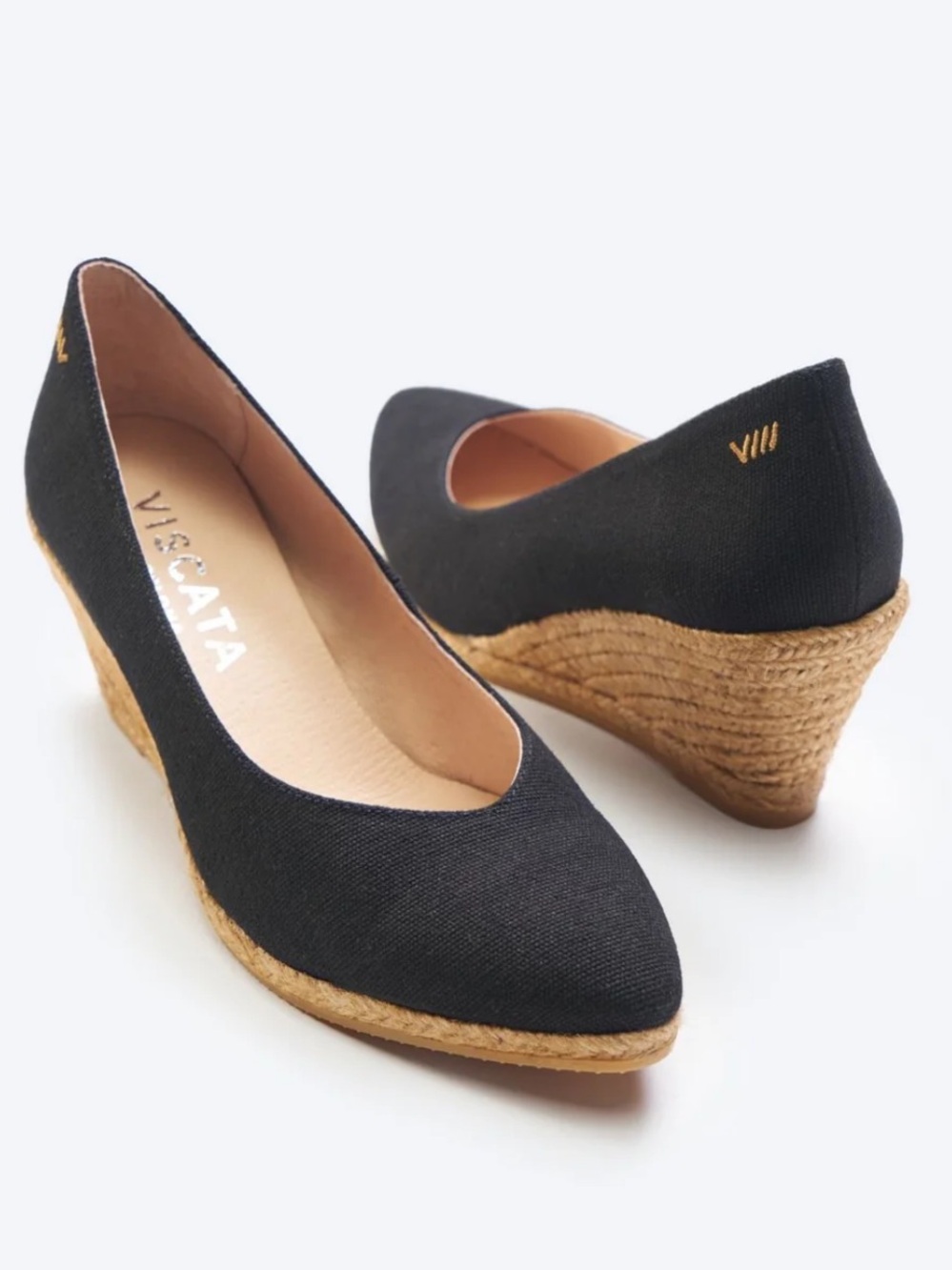 Viscata Barcelona Roses Canvas V Cut Espadrille Black Wedges